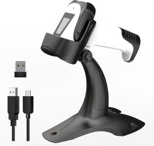 Laser Wireless Handheld Barcode Reader with Stand Bluetooth & 2.4Ghz and USB Wired 3 in 1 Working 1800mAh for Computer POS